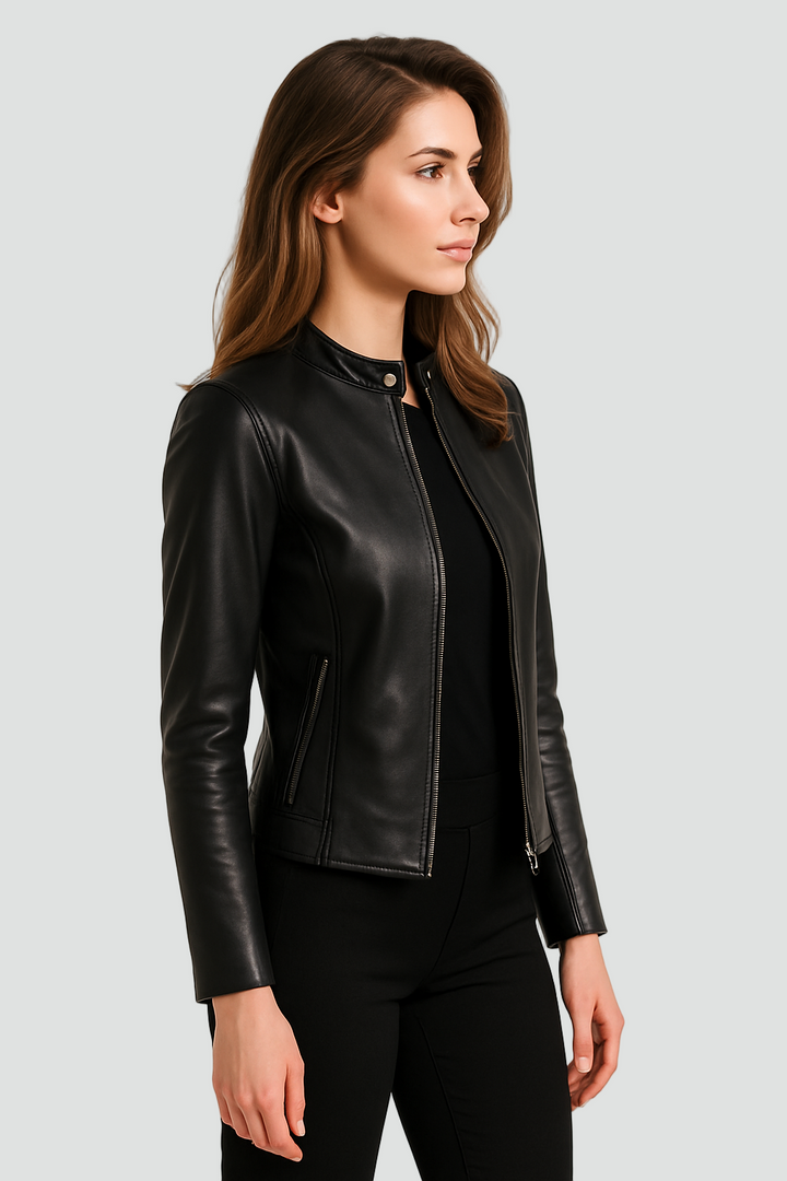 Versatile women's zip-up jacket, perfect for casual day or chic evening wear. Lightweight & modern fashion.