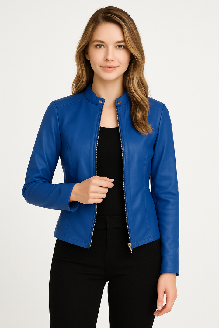 Woman wearing a stylish zip-up jacket, perfect for a modern casual look. Versatile lightweight outerwear.