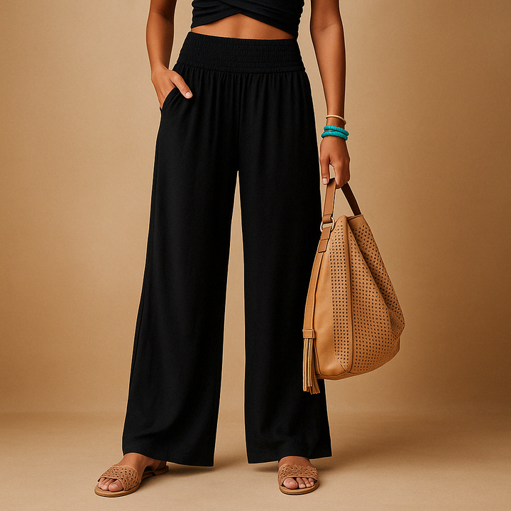 Casual, comfortable women's summer pants, lightweight and breathable with an elastic waist.