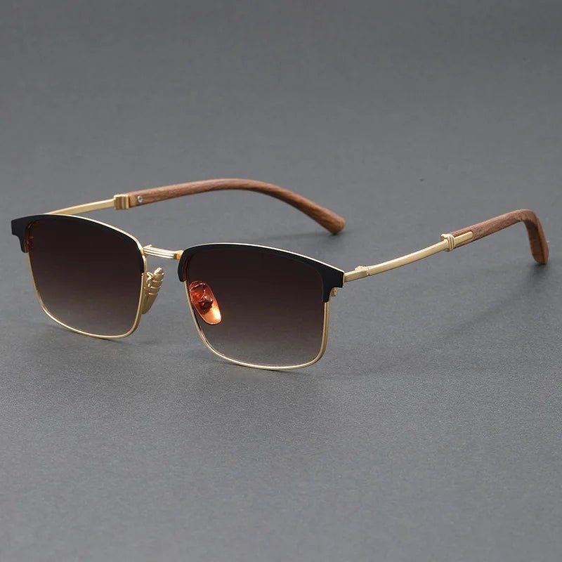 Lightweight alloy frame browline sunglasses, unisex design, classic retro look with polarized UV400 lenses.