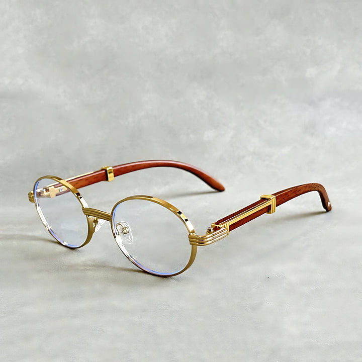 Classic round frame gold sunglasses, unisex design, offering superior UV400 eye protection.