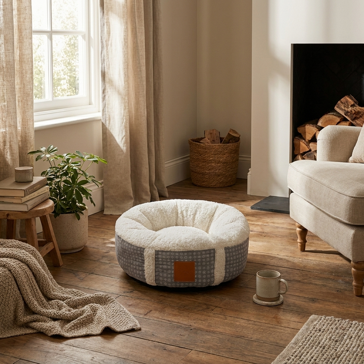 Super-soft calming winter nest bed for pets. Plush, cozy dog or cat bed for ultimate comfort & anxiety relief.
