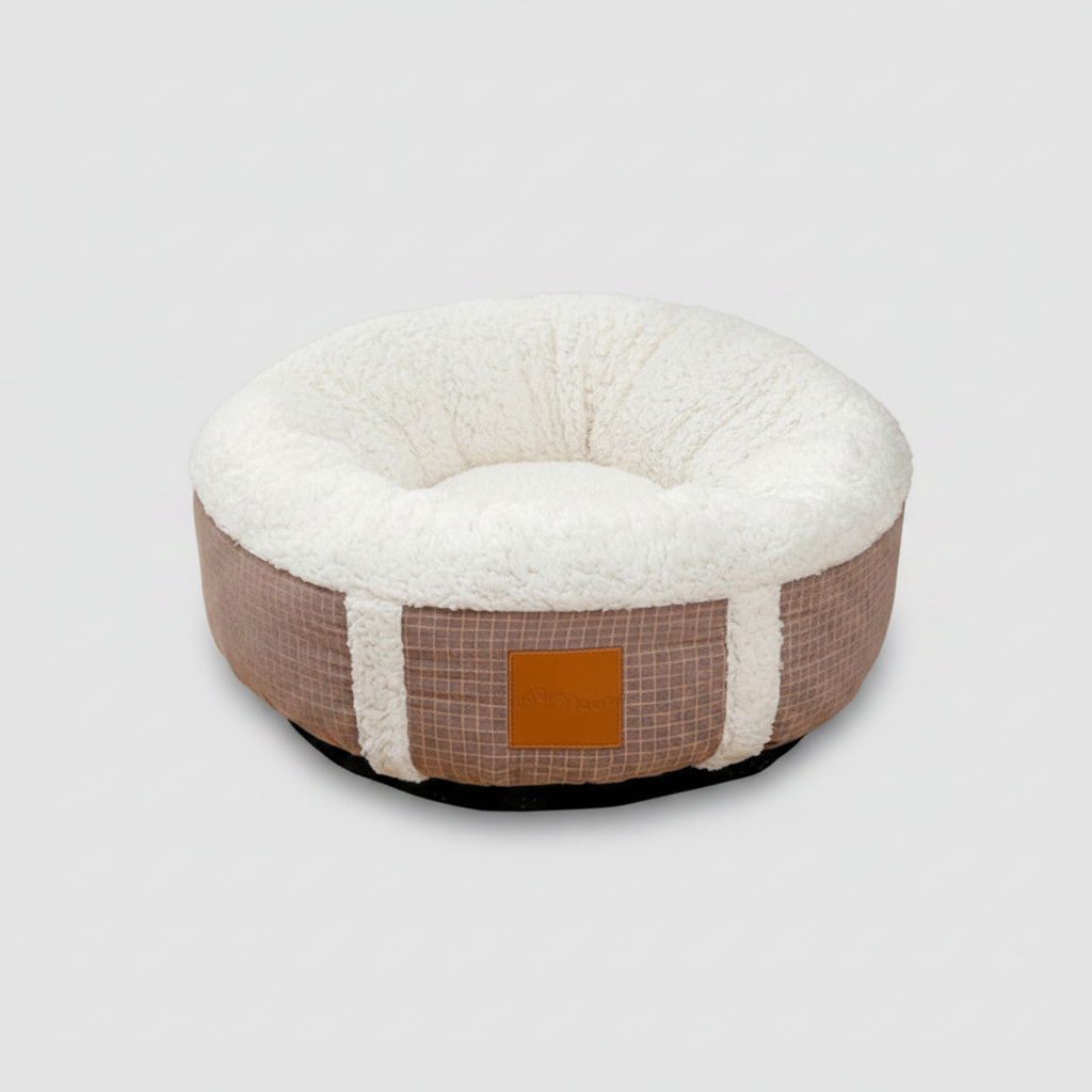 Cozy winter dog or cat bed. Super-soft plush pet nest, calming & washable for easy care during cold months.