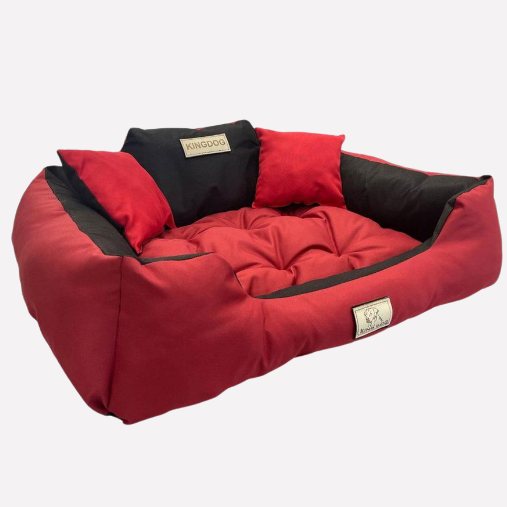 Supportive pet bed, neutral color, blends with home decor while providing comfort for pets.