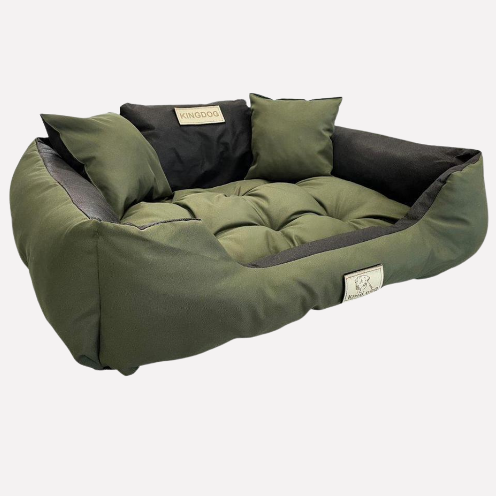 Pet bed for dogs and cats, supportive base for proper spine alignment, animal bedding.