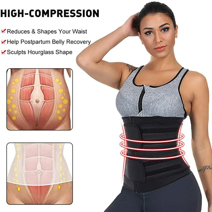 Fitness waist trainer by SweatPro, designed to enhance sweat and provide core support during workouts.