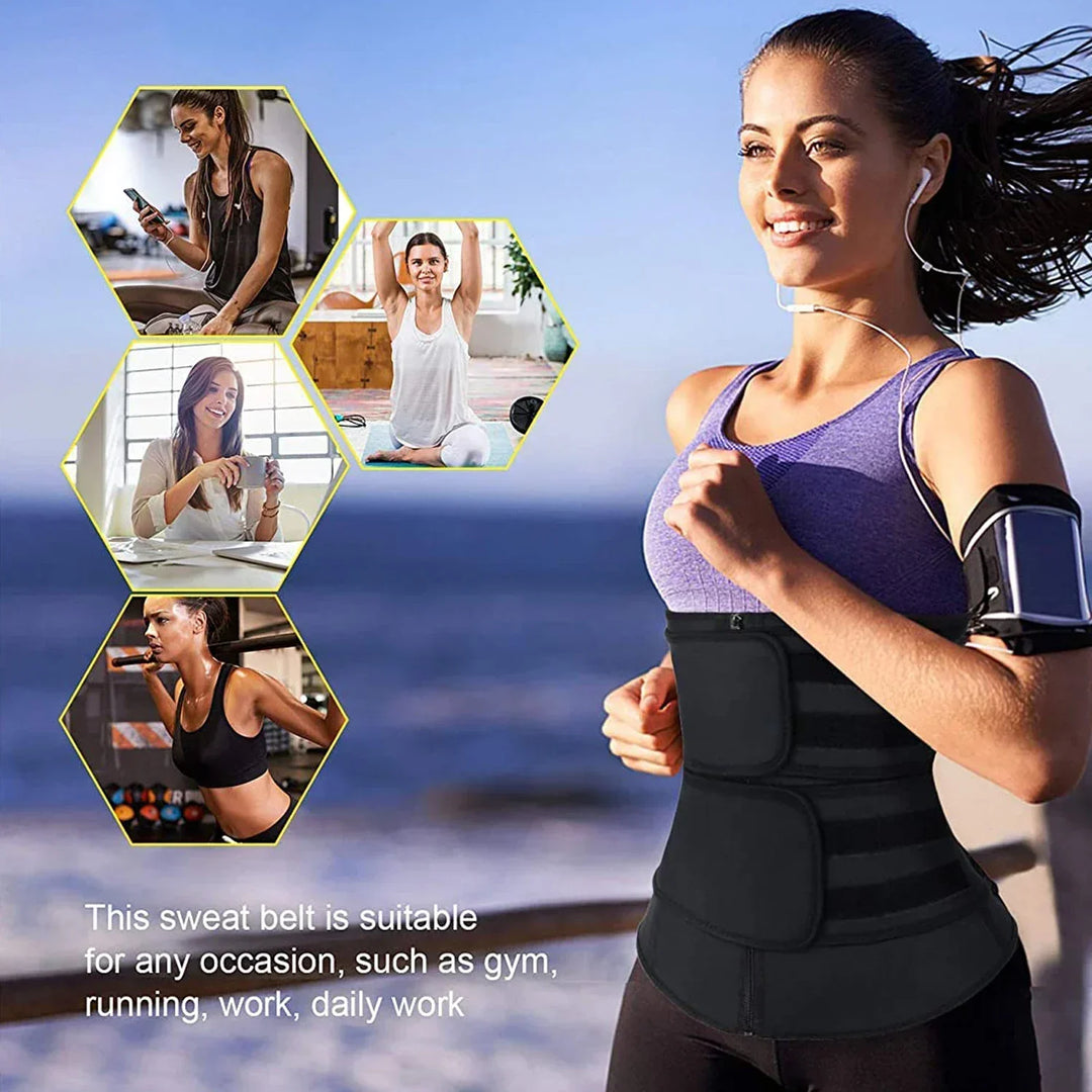 SweatPro gym waist trainer, a body shaper for enhanced fitness performance, posture support & sweat.