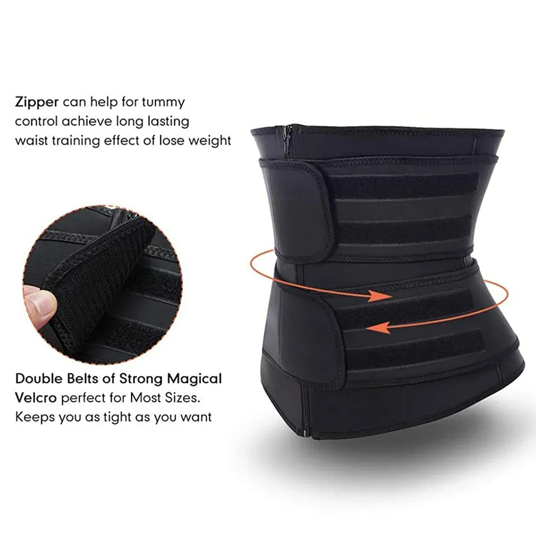 Athletic Neoprene waist trainer for exercise, offers core support & enhanced sweat during fitness.