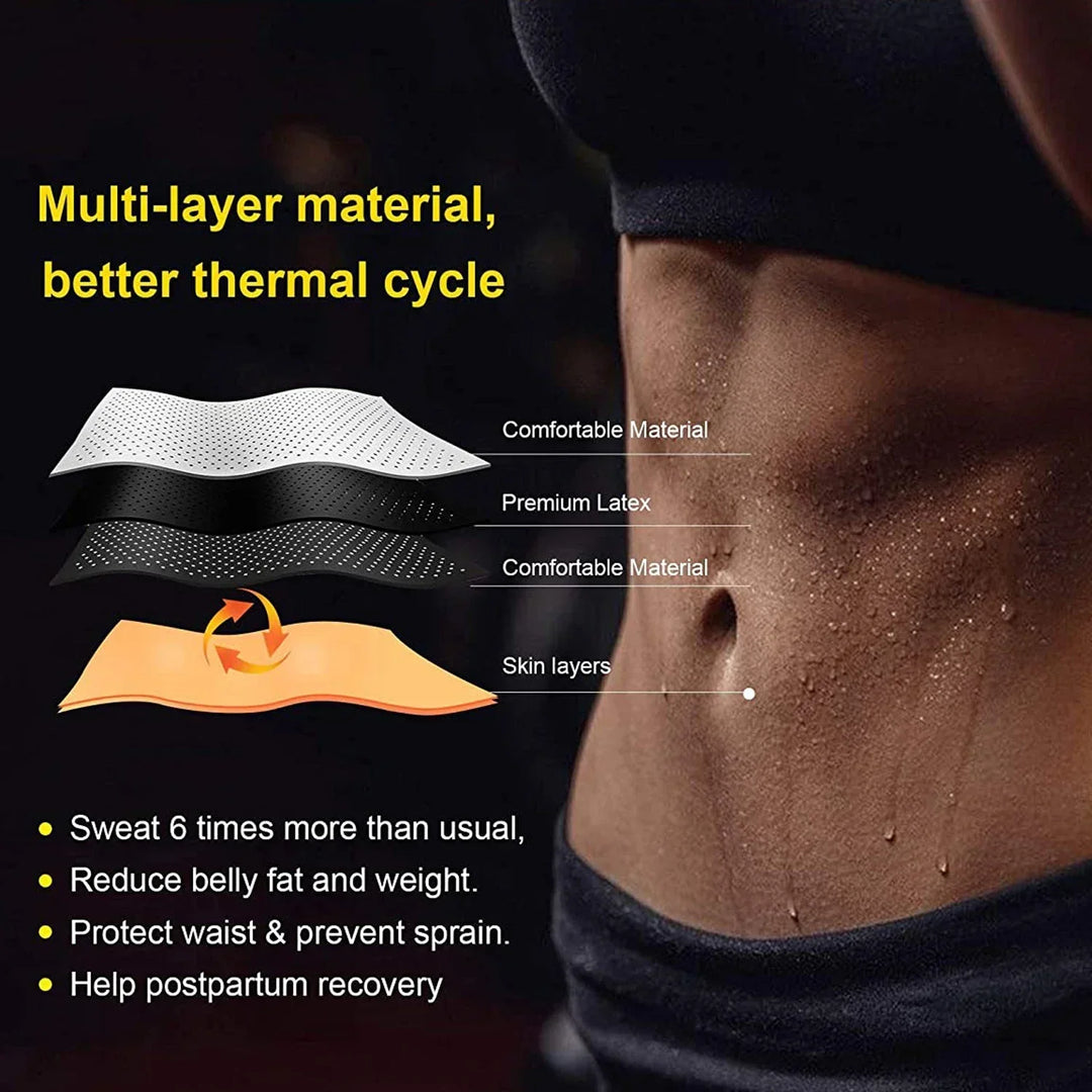 SweatPro slimming belt & waist trainer for fitness journey. Offers core support, promotes sweat during gym workouts.