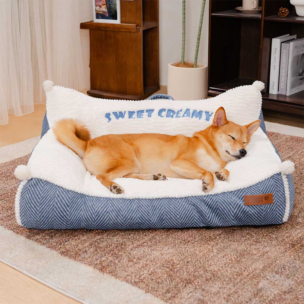 Sweet Creamy Plush Washable Bolster Dog Sofa Bed, soft pet comfort with removable cover