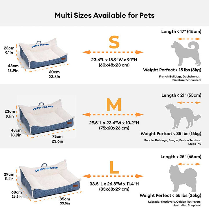 Sweet Creamy washable dog bed detail, highlighting the soft fabric and bolster support