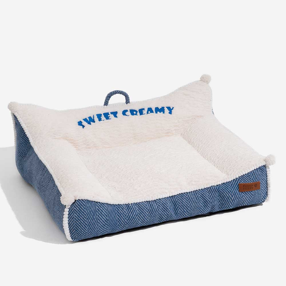 Cream-colored plush dog bed with bolster, Sweet Creamy for pet relaxation