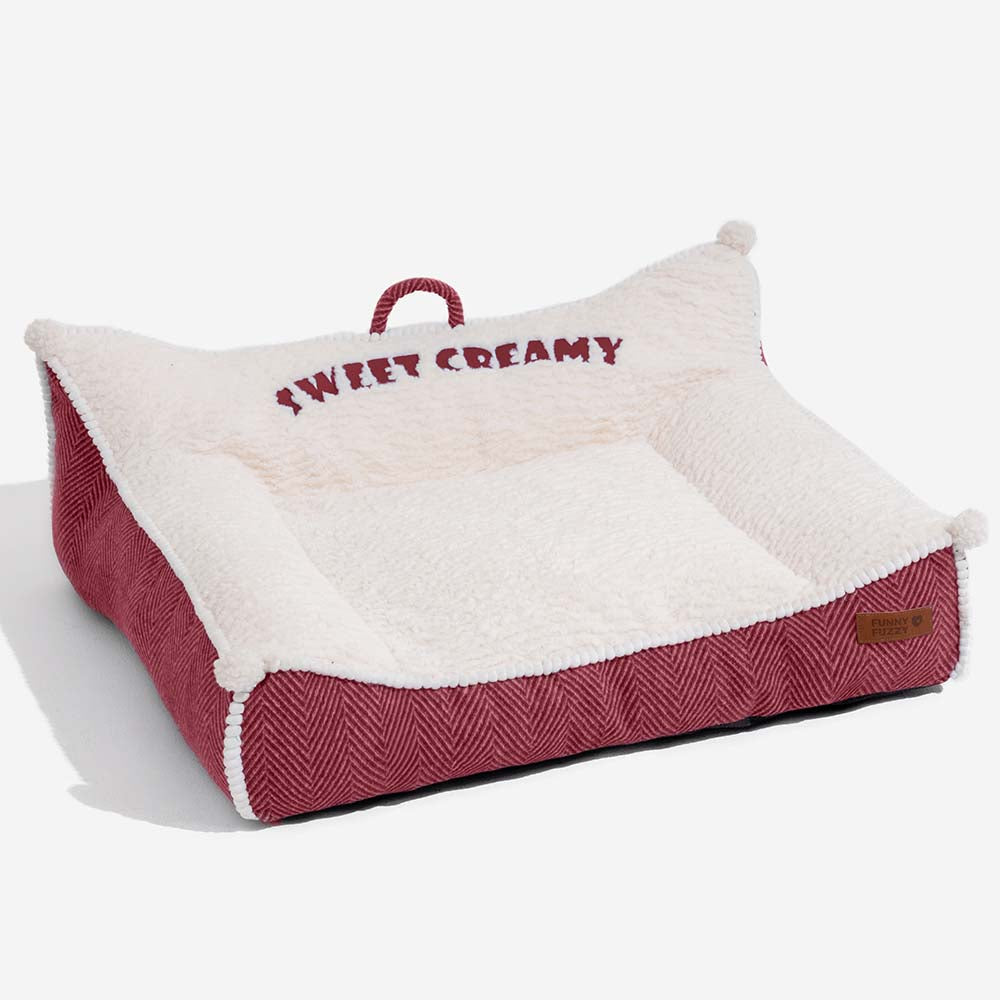 Sweet Creamy dog sofa bed, durable and washable pet accessory with comfortable bolster