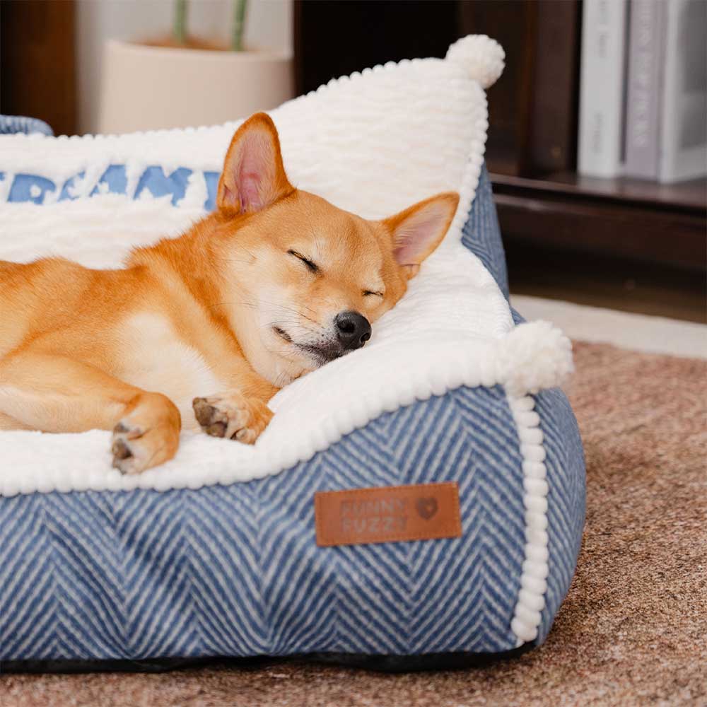 Sweet Creamy dog sofa bed with raised bolster, perfect for pet relaxation and support