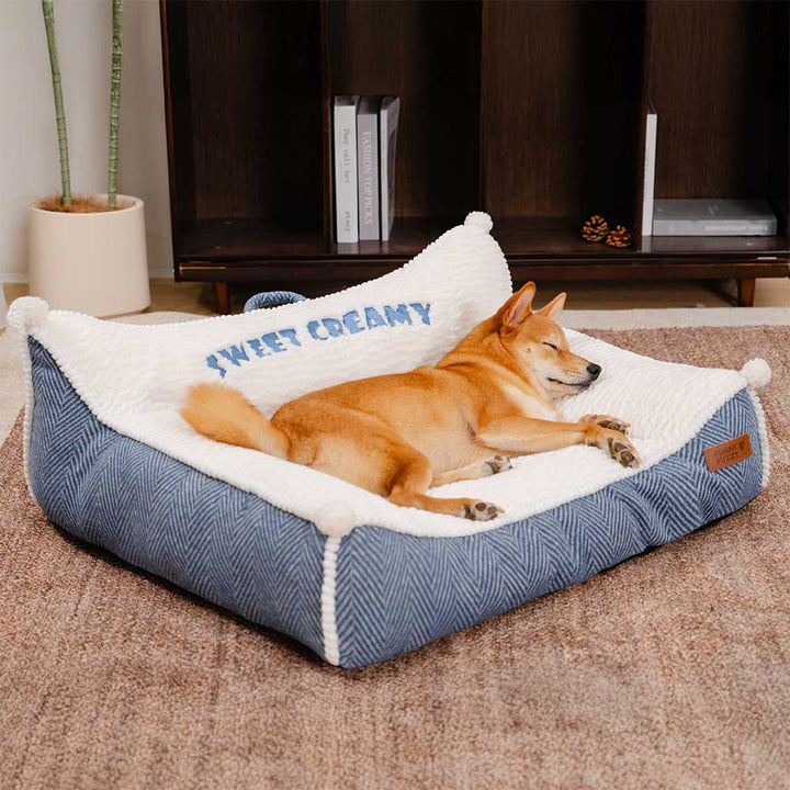 Washable Sweet Creamy plush dog bed, removable cover for easy cleaning and pet hygiene