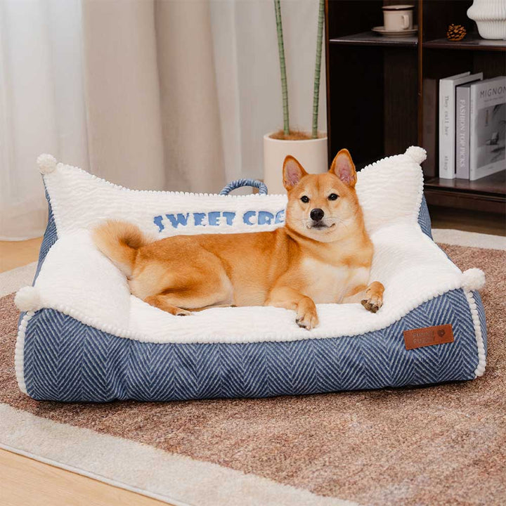 Luxury Sweet Creamy bolster dog bed, soft and cozy pet sofa for ultimate comfort