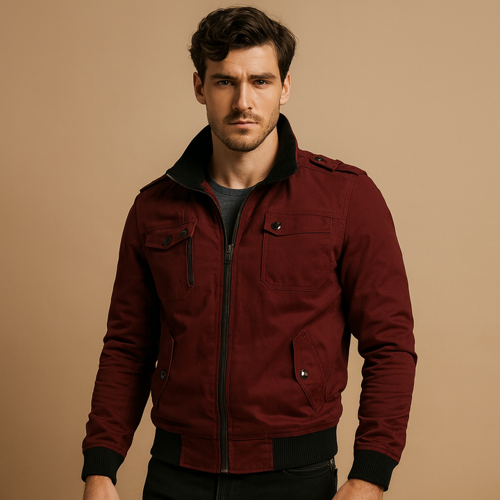Versatile men's tactical bomber jacket. Rugged utility outerwear with multi-pockets, ideal for cold weather & outdoor adventures.