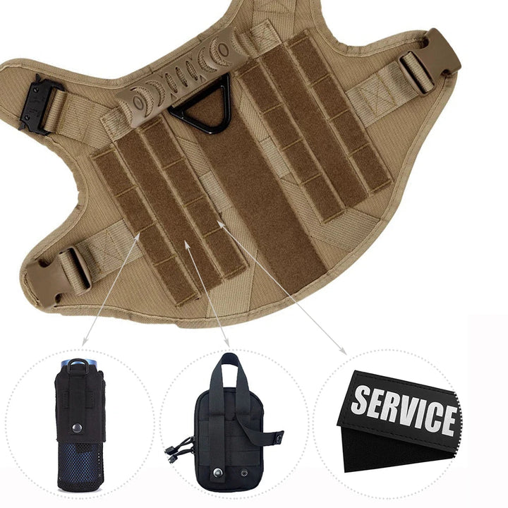 Heavy-duty tactical dog harness set for large dogs, military-grade nylon, ideal for active and working breeds