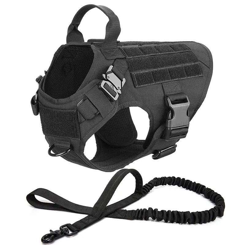 Comfortable tactical dog harness with breathable mesh lining, suitable for long wears