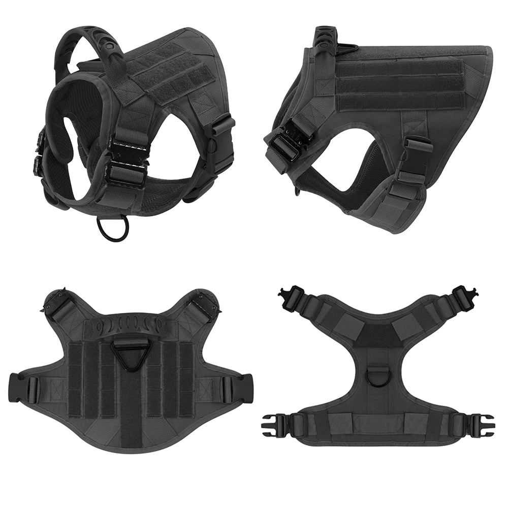 Nylon tactical dog harness with metal buckles, ultimate comfort and control for active dogs
