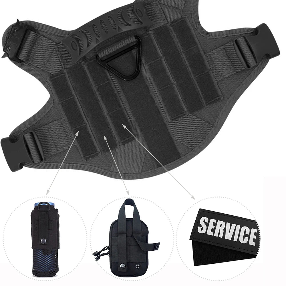 Heavy-duty tactical dog harness, leash, and collar combo, ideal for training and hiking
