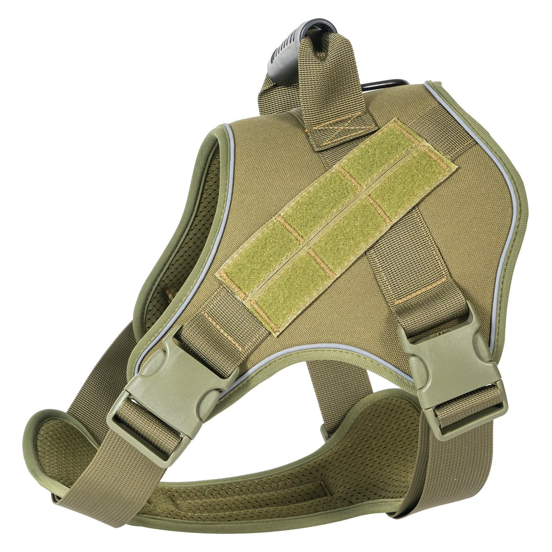 Outdoor dog harness, black, adjustable, and reflective for pet safety