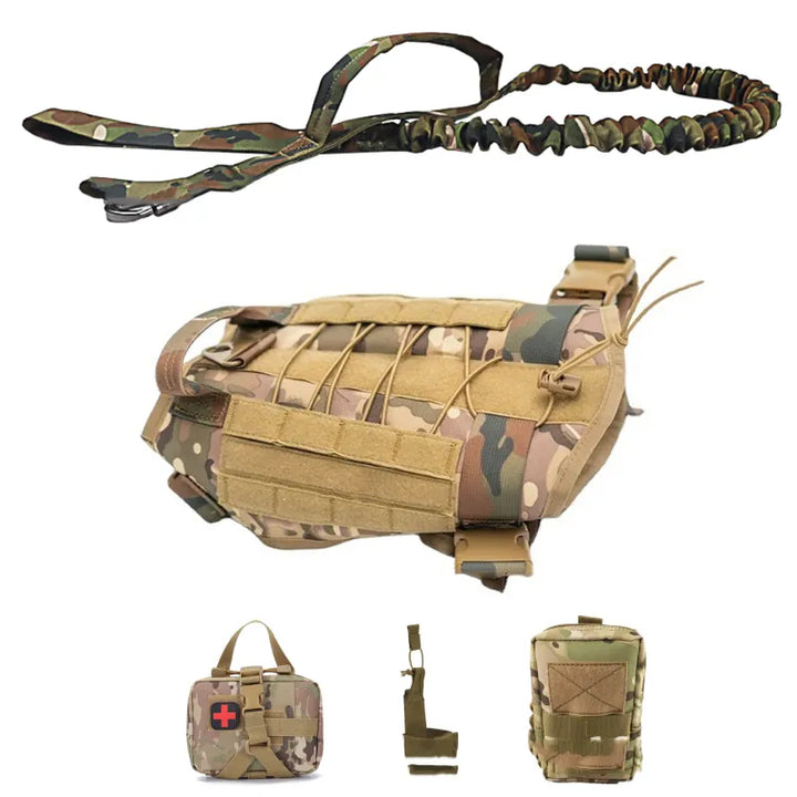 Pet supplies: military-grade tactical dog harness and leash combo, ideal for service dogs and outdoor activities.