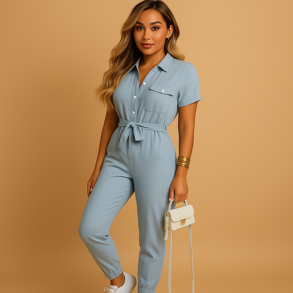 Stylish women's tailored jumpsuit featuring button detail. A modern one-piece for effortless elegance and confidence.