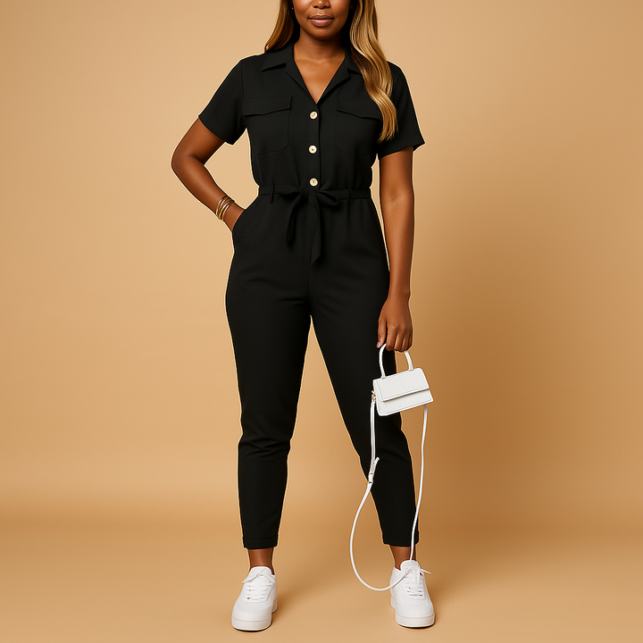 Modern classic women's tailored jumpsuit, a versatile one-piece for autumn wear & sophisticated outfits.