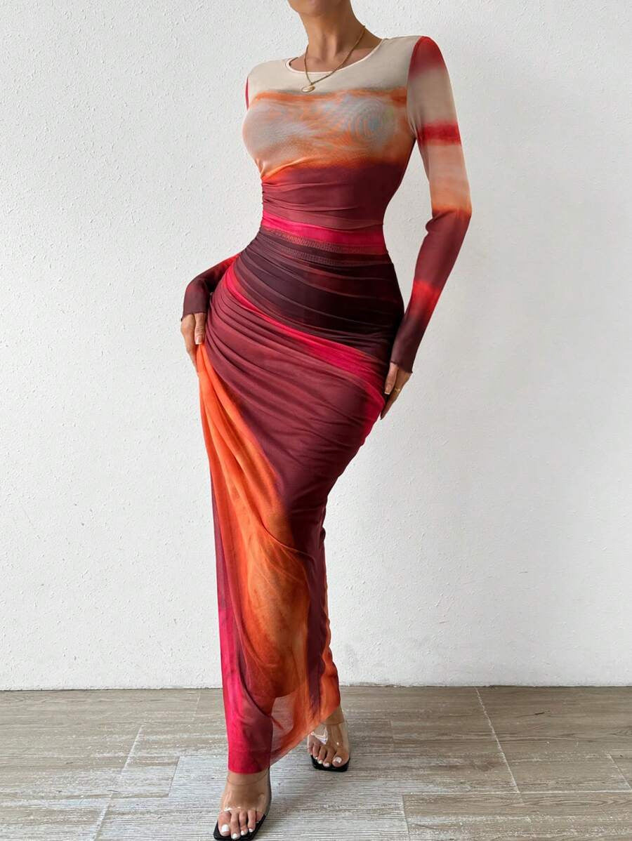 Chic long sleeve bodycon maxi dress for women, ideal for party, date night & evening wear.