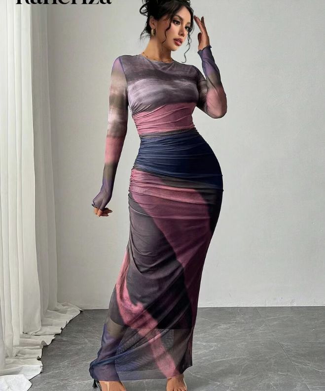 Women's chic long sleeve bodycon maxi dress, versatile for both casual & formal events.