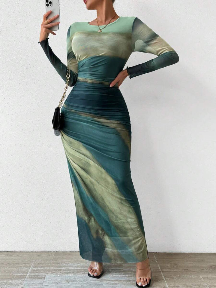 Elegant women's long sleeve bodycon maxi dress, perfect for evening wear & special occasions.