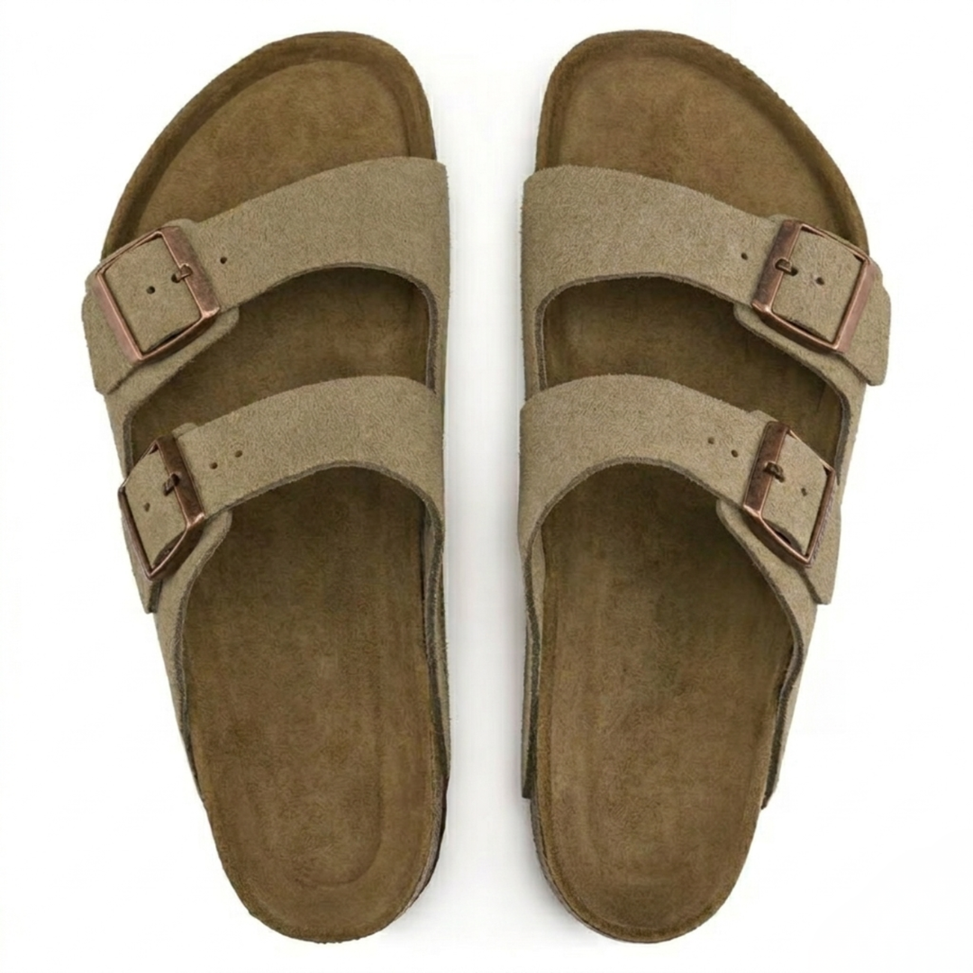 Comfortable women's taupe ergonomic sandals, ideal for all-day wear with excellent arch support. Perfect for summer.