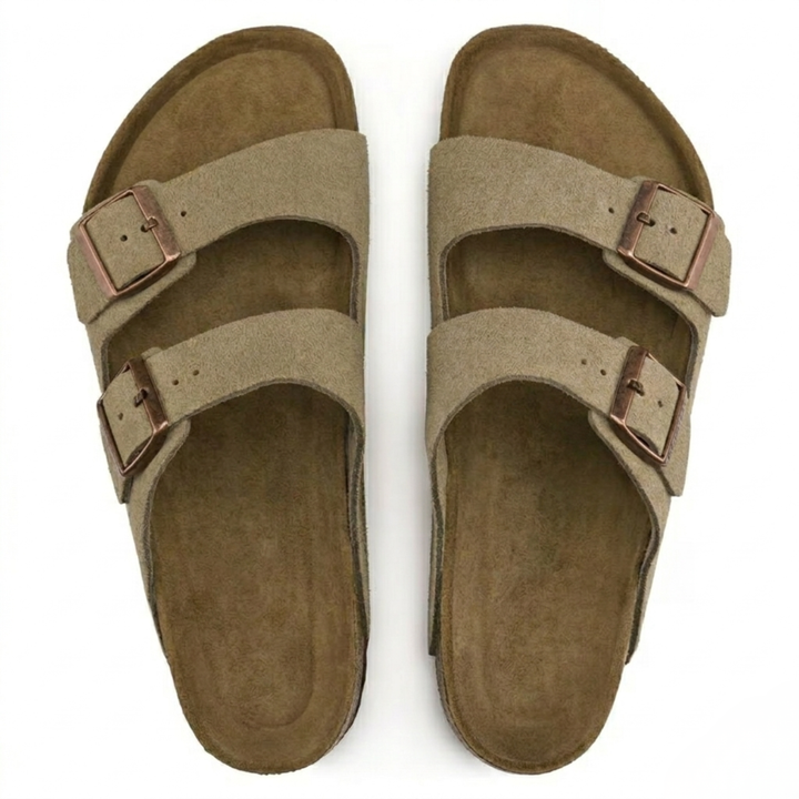 Comfortable women's taupe ergonomic sandals, ideal for all-day wear with excellent arch support. Perfect for summer.