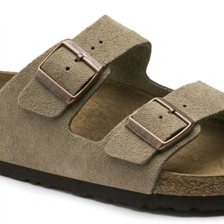 Adjustable strap taupe women's casual sandals, offering ergonomic comfort, arch support & perfect for summer walks.