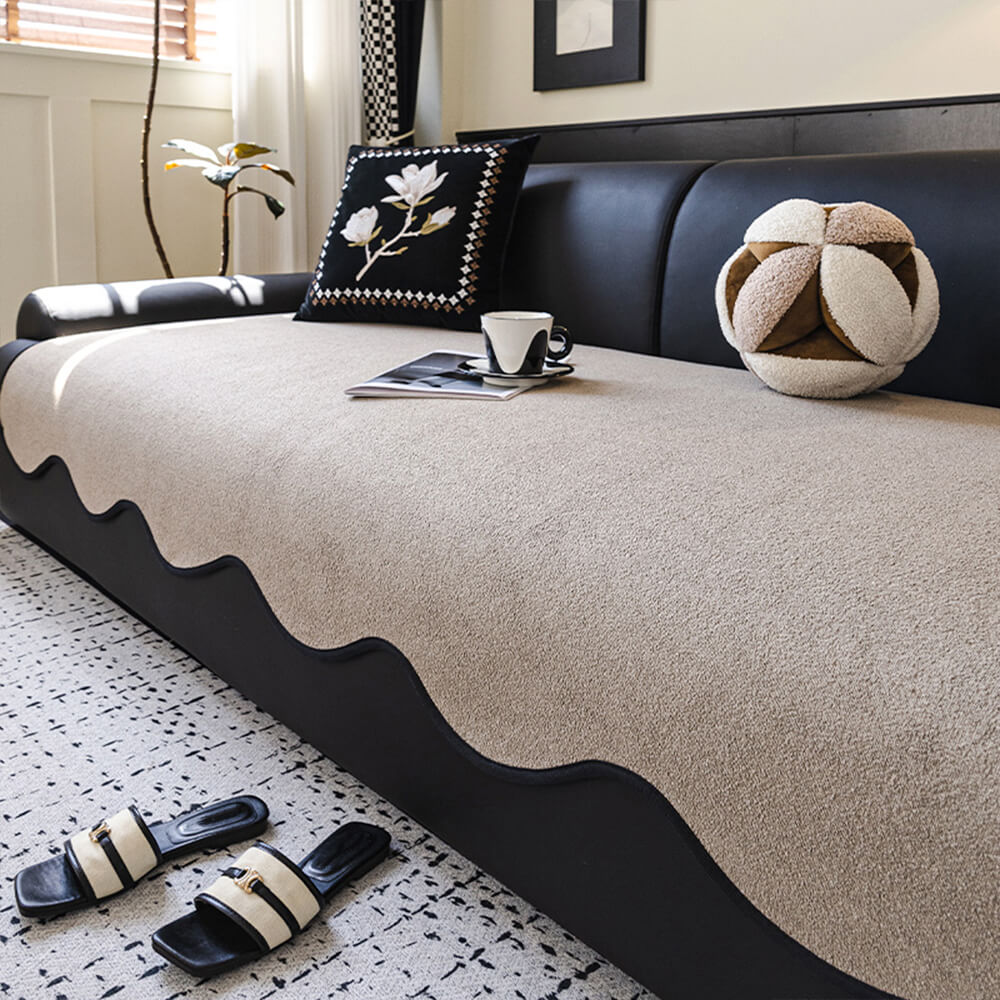 Stylish teddy fleece couch cover adding warmth and protection to living room decor