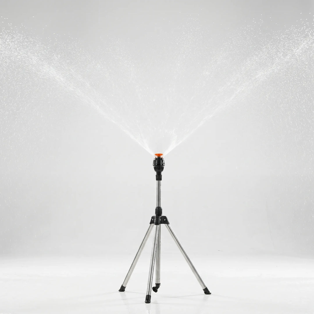 Versatile tripod water sprayer with telescopic pole for adjustable lawn & garden irrigation, ideal for yard care.