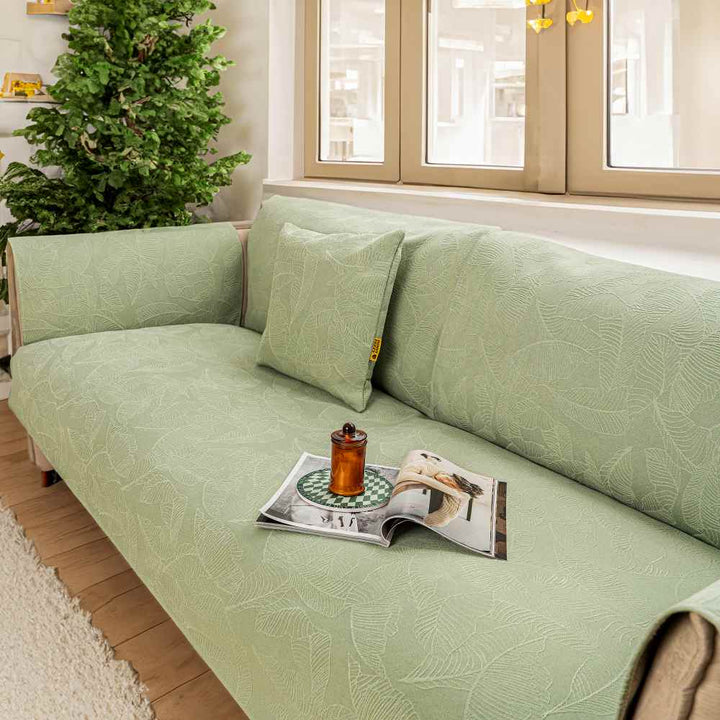 Chenille jacquard couch cover for sectional sofa, pet-friendly and non-slip design.