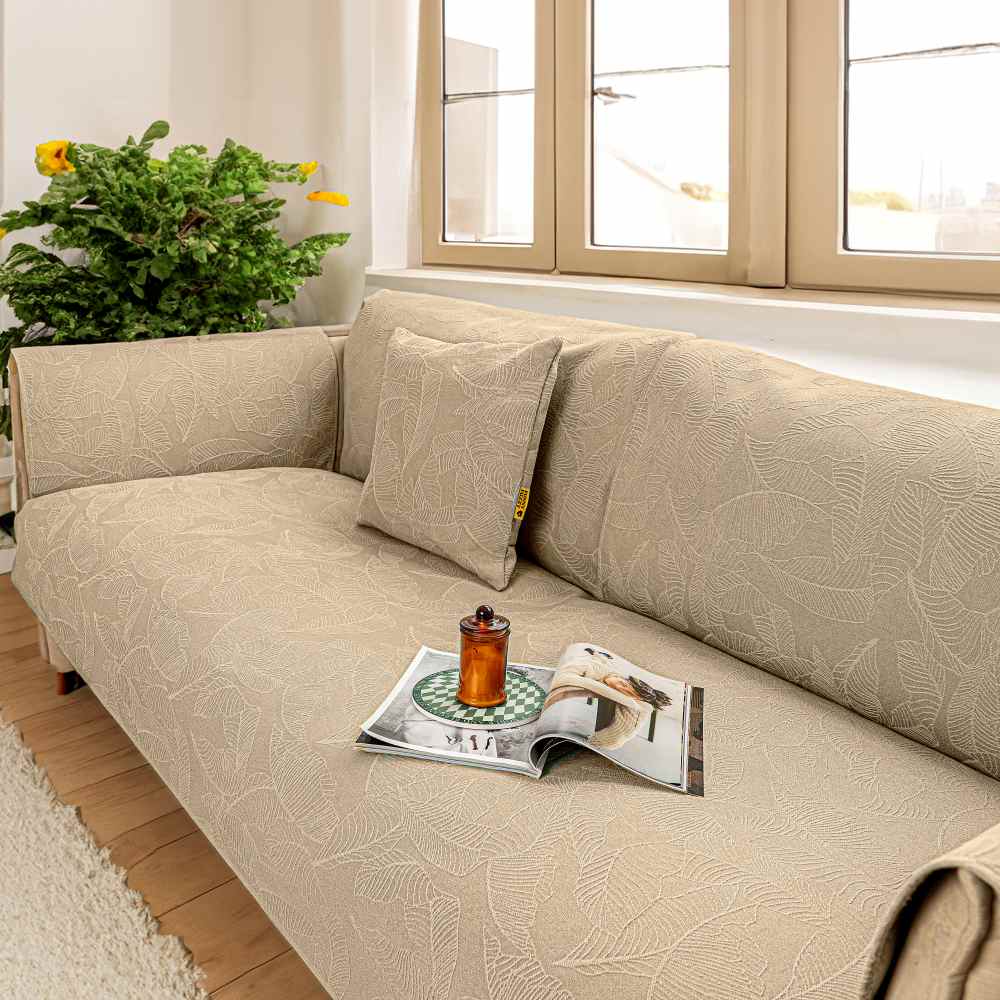 Soft chenille jacquard sofa cover, enhancing living room decor while protecting furniture.