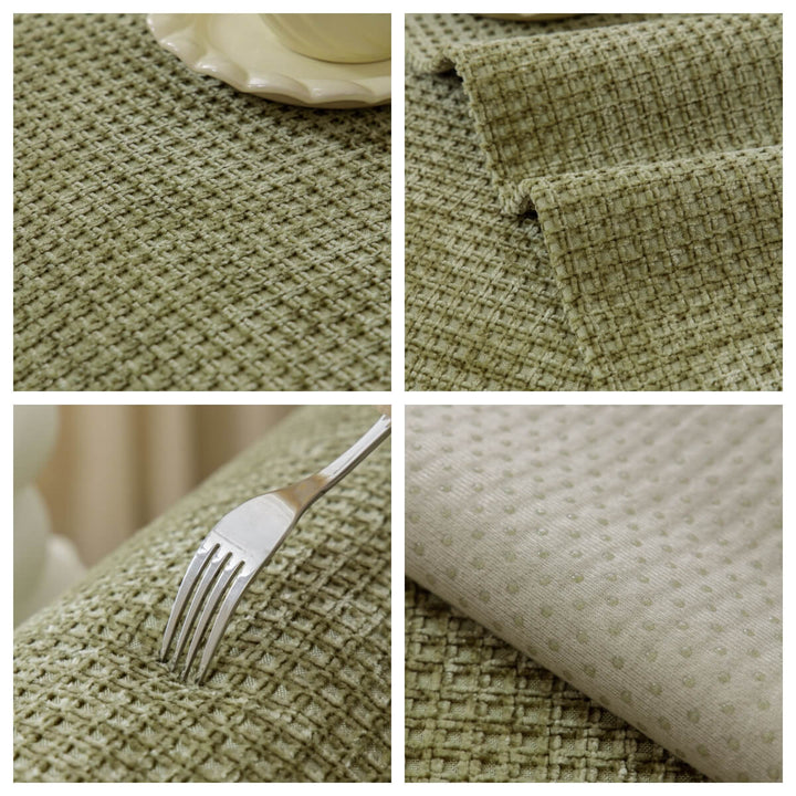 Overhead view of a Textured Waffle Chenille Sofa Cover, highlighting its elegant waffle knit design.