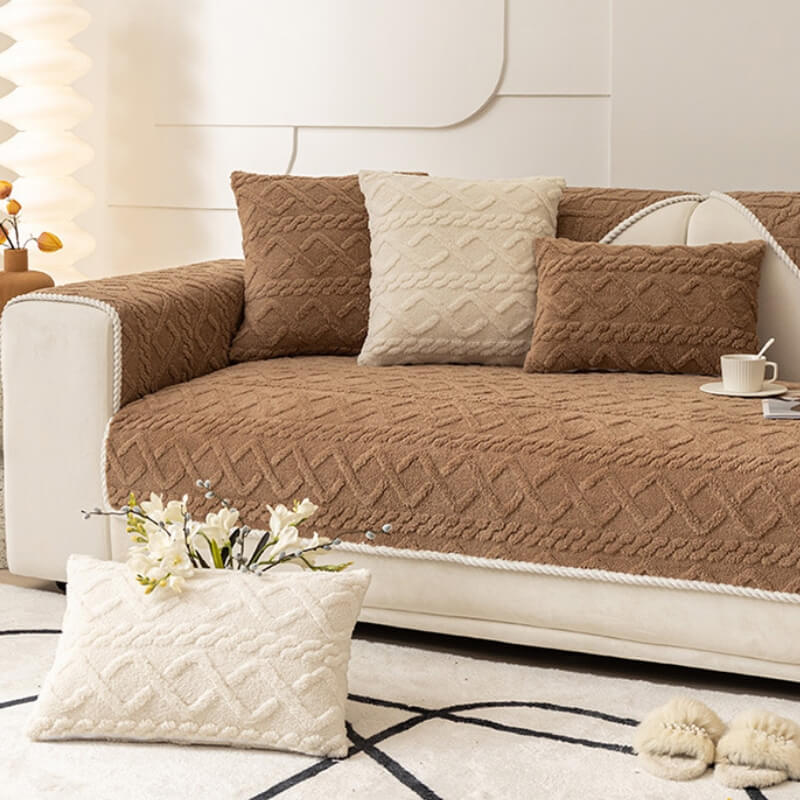 Machine washable plush sofa cover, thickened for extra comfort, ideal as a pet furniture protector.