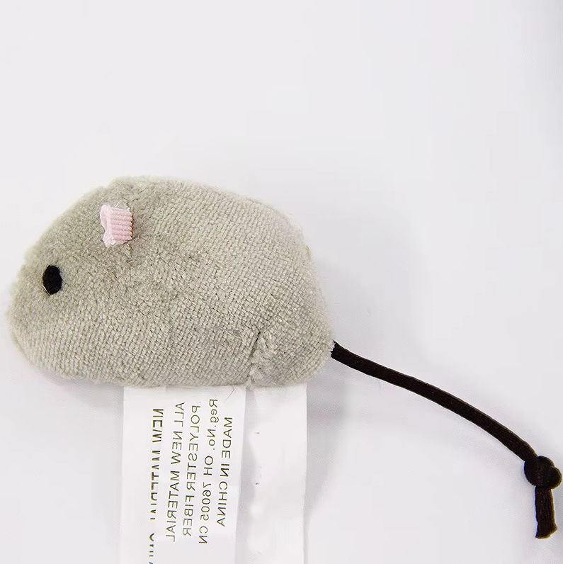 Whimsical cat toy set: three plush mice, white and grey, perfect for indoor cat entertainment