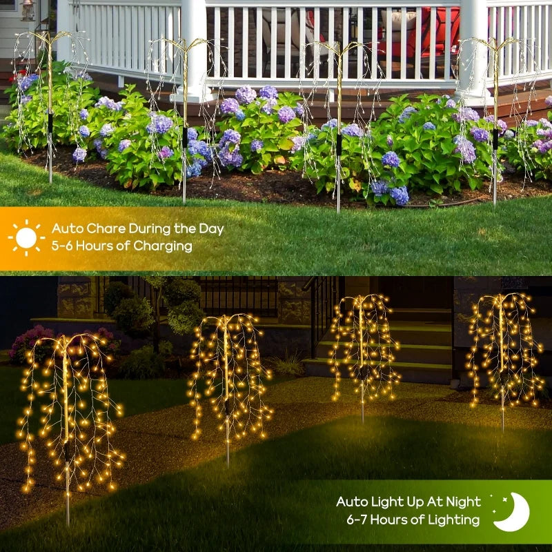 A pack of three outdoor solar firework lights, designed for easy installation in gardens.