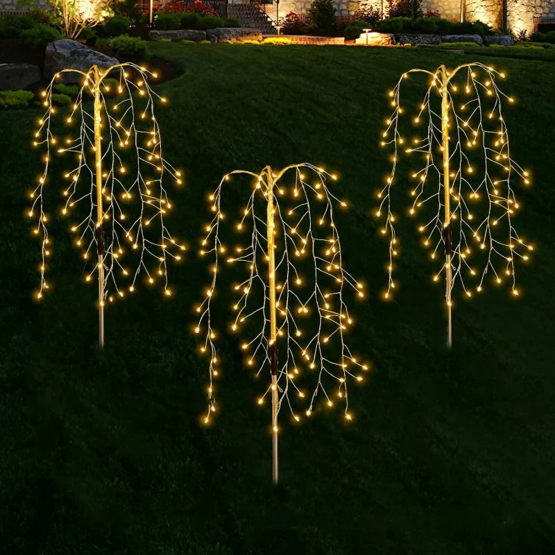 Decorative solar firework lights providing warm illumination for evening garden enjoyment.