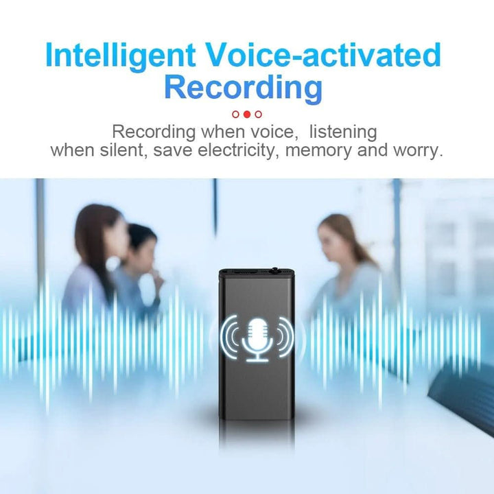 Ultra-light miniature digital voice recorder, sound-activated for discreet conversation & dictation.