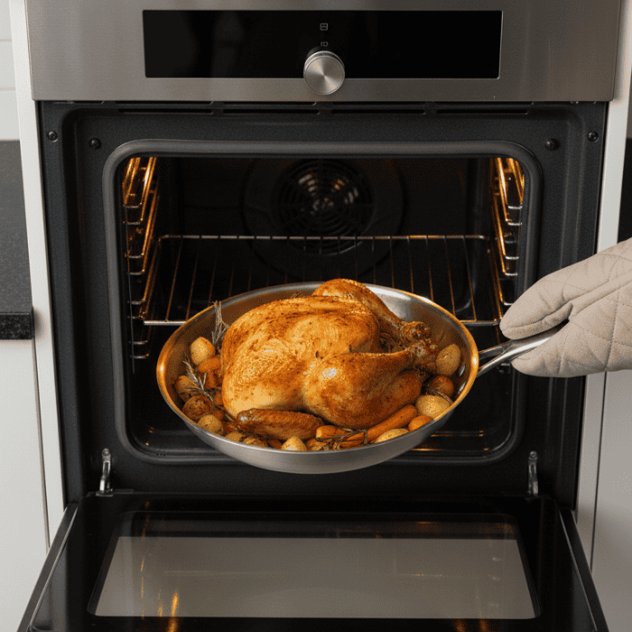 Premium uncoated stainless steel frying pan by Titan, perfect for healthy, durable cooking on any stove type.