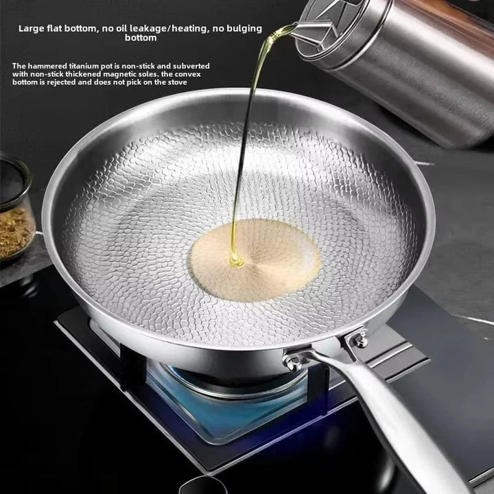 Versatile non-stick titanium frying pan, hammered finish. Induction ready skillet for all your cooking needs.