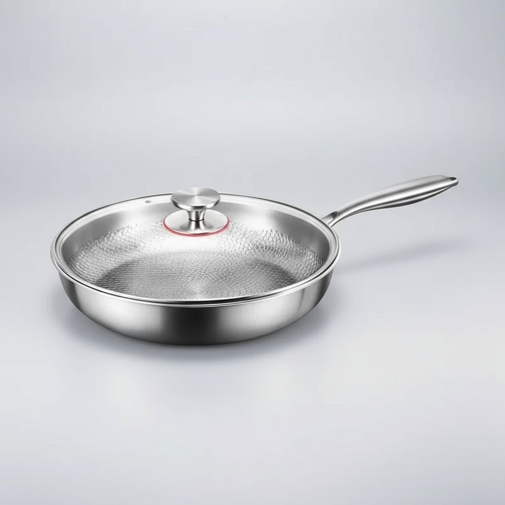 Effortless cooking with this non-stick titanium hammered skillet. Induction ready, durable kitchen frying pan.