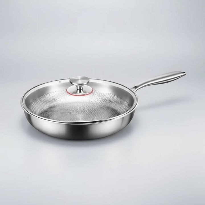 Effortless cooking with this non-stick titanium hammered skillet. Induction ready, durable kitchen frying pan.