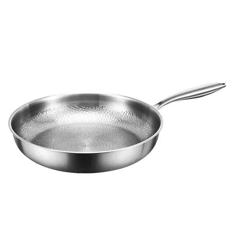 Detailed view of the hammered texture on the durable titanium non-stick skillet. Induction ready cookware.